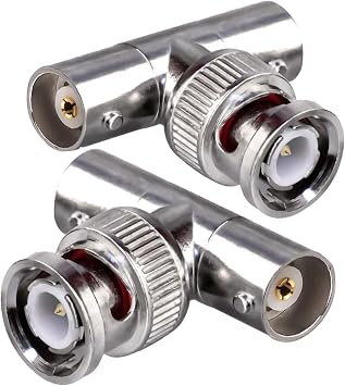 TUOLNK 2PCS BNC Triple Tee Connector BNC Male to Dual Female T Shape RF Coaxial Adapter for Coax Cable Security CCTV DVR Camera 3 Way Splitter Combiner