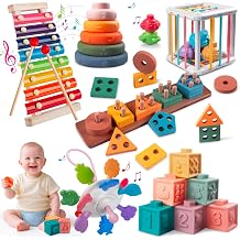 6-in-1 Montessori Baby Toy Set with Wooden Shape Sorter Xylophone Teether