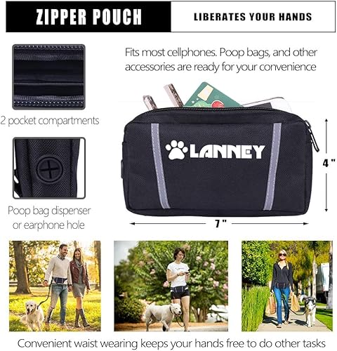 Miniatura 6 de Correa de perro con manos libres, elástica, retráctil, para correr, caminar, trotar, entrenamiento, senderismo, con bolsillos ajustables para