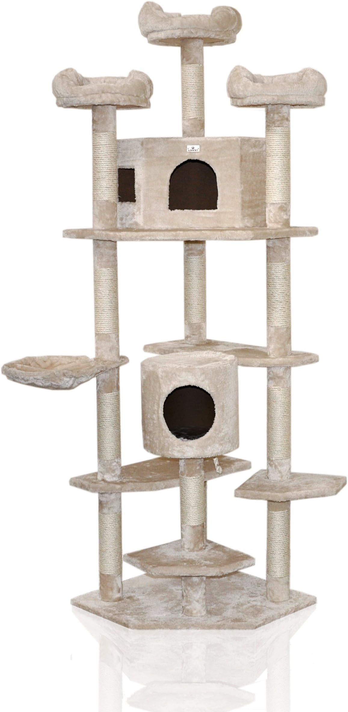 LiViPET(TM) Pet Product Series Tall Castle Cat Tree House Multi-Level Furniture (3 Tower(1225) White)