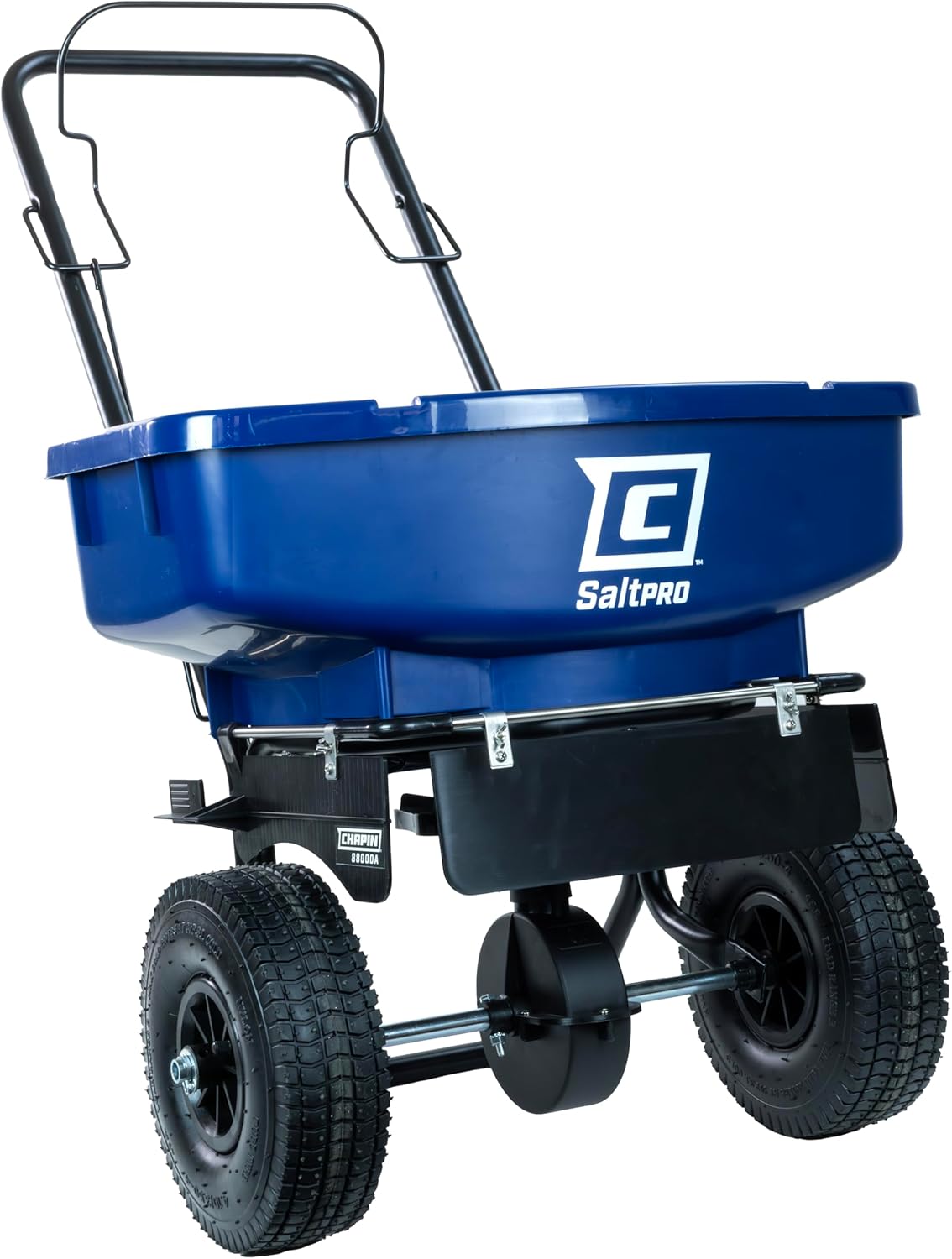 Chapin 88000A 80 lb SaltPro Residential Broadcast Spreader for Ice Melt & Salt - Spiked Auger, Adjustable Baffles, 10" Tires