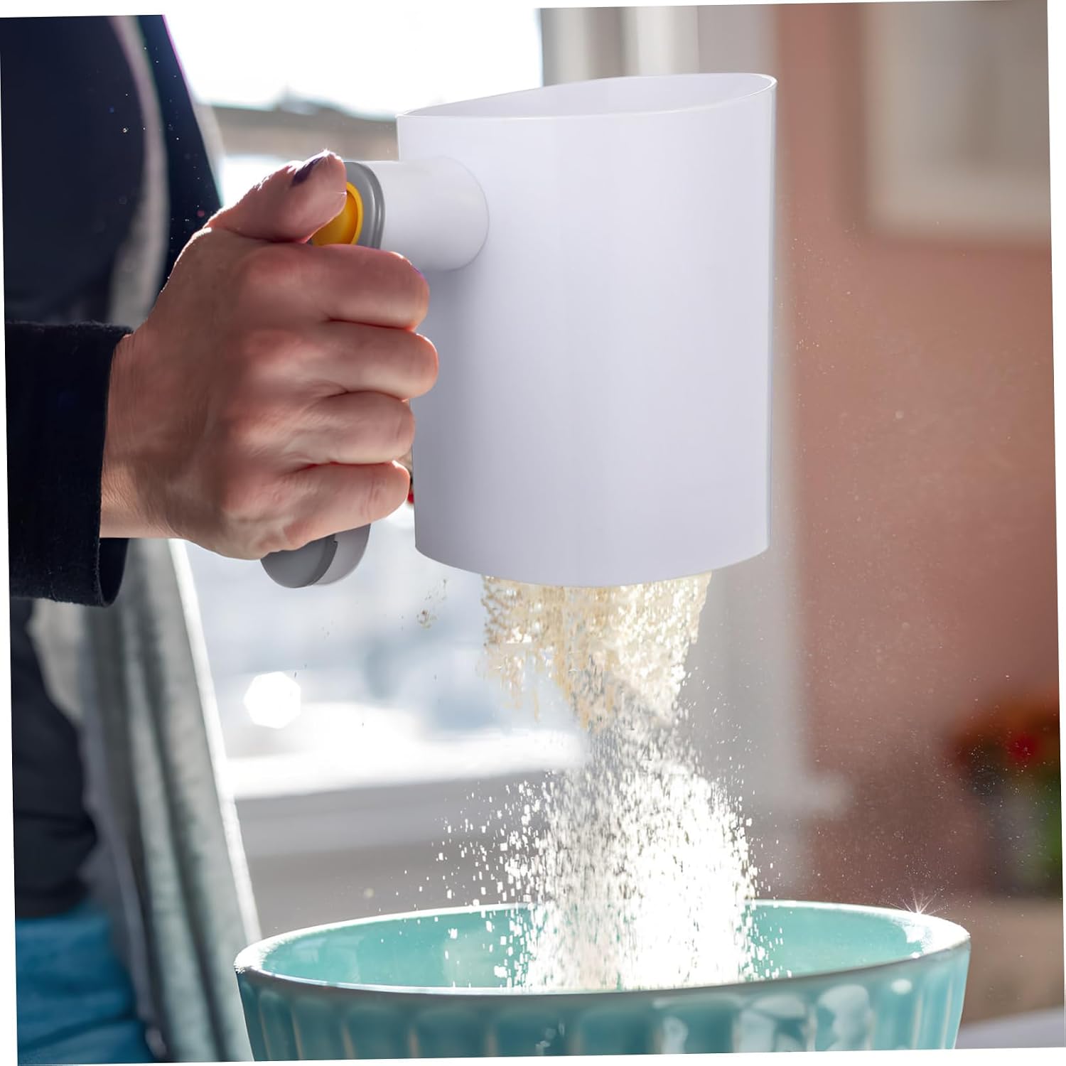 Ciieeo Electric Handheld Flour Sifter with Stainless Steel Mesh High Efficiency Automatic Powder Strainer for Baking and Cooking Rapid Large Quantity Flour Processing Tool for Home and
