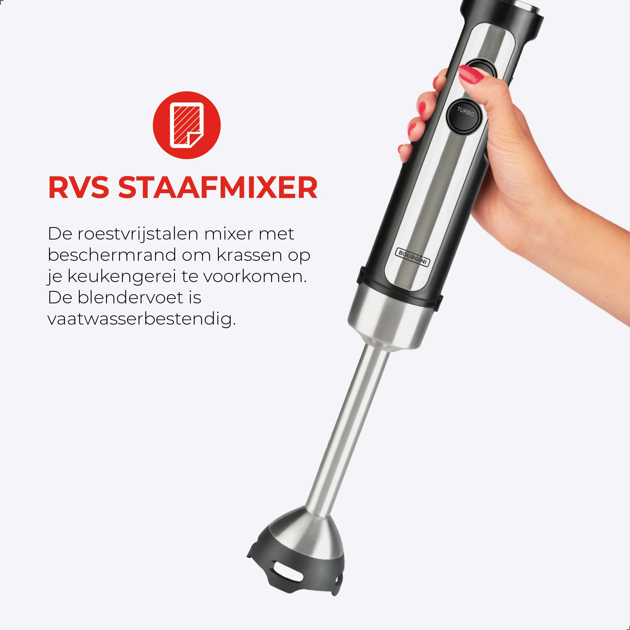 Bourgini Classic – bardzo wydajny blender ręczny z 20 prędkościami i trybem turbo – rozdrabniacz – 1200 W.