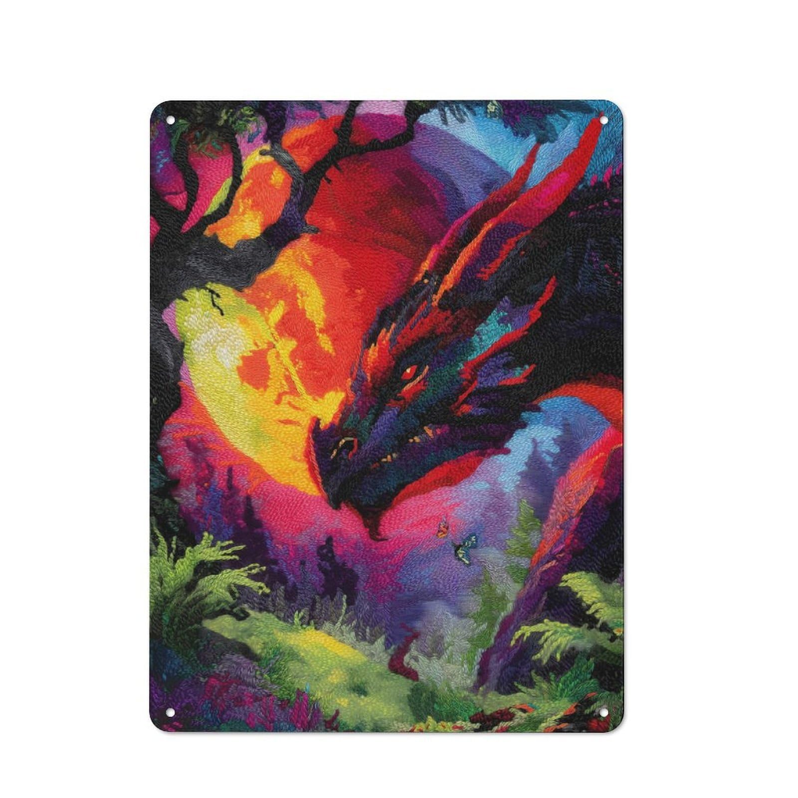Dragon in A Forest Metal Wall Sign 40x30cm, Nostalgic Classic Pub Decor for Pub, Home Bar, Shed Or Man Cave