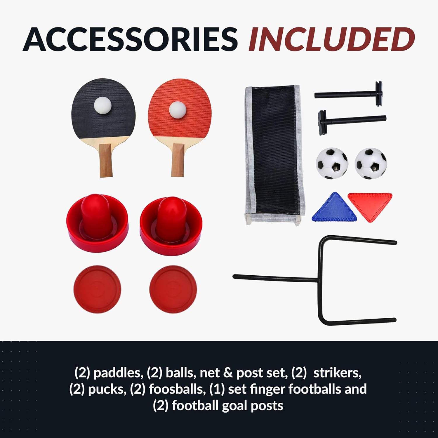 Hathaway Revolver 4 in 1 Multi Game Tabletop - 40-in Tabletop Games Set with Ping Pong, Glide Hockey, Finger Football, and Foosball Table for Family - Multi Game Table with Full Accessories