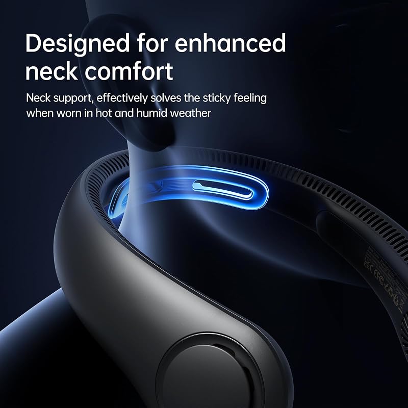 Ventilator de gât portabil JISULIFE cu suport pentru gât, utilizare hands-free, 5 viteze, reîncărcabil 5000 mAh, negru, pentru femei și bărbați