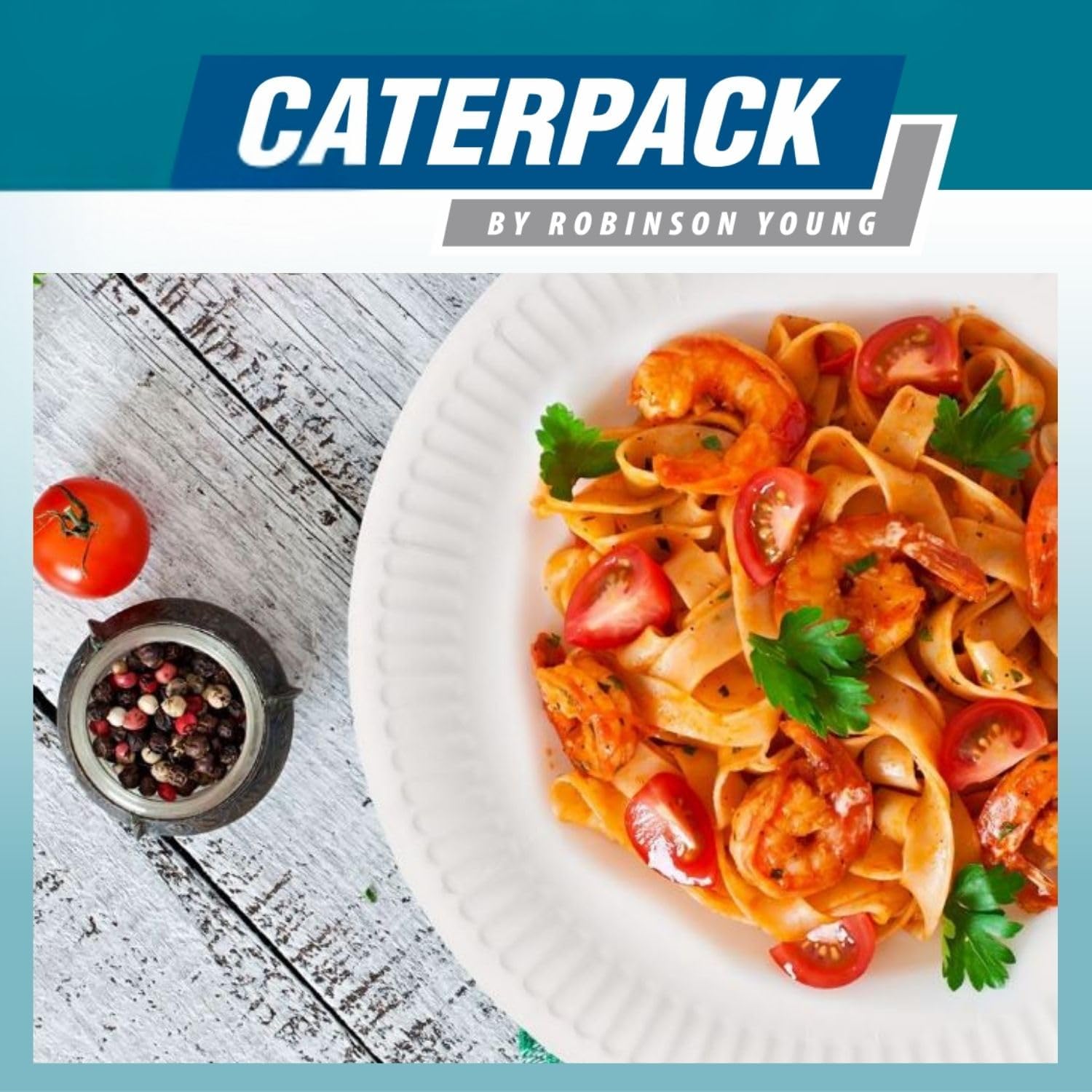 Caterpack 250 Pack 7inch White Paper Plates, Wood 11.8 x 17.8 x 17.8 cm