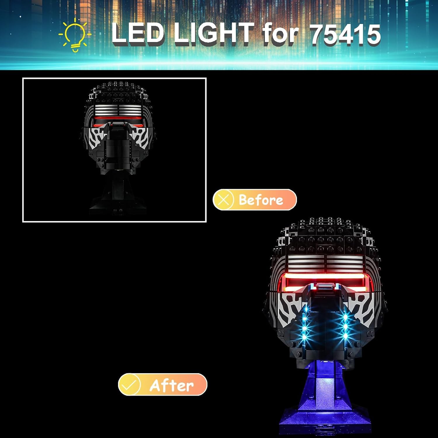 LED Light Kit for Lego 75415 Kylo Ren Helmet,Compatible with Lego 75415 Building Blocks Model(Not Include Blocks Set) image 4