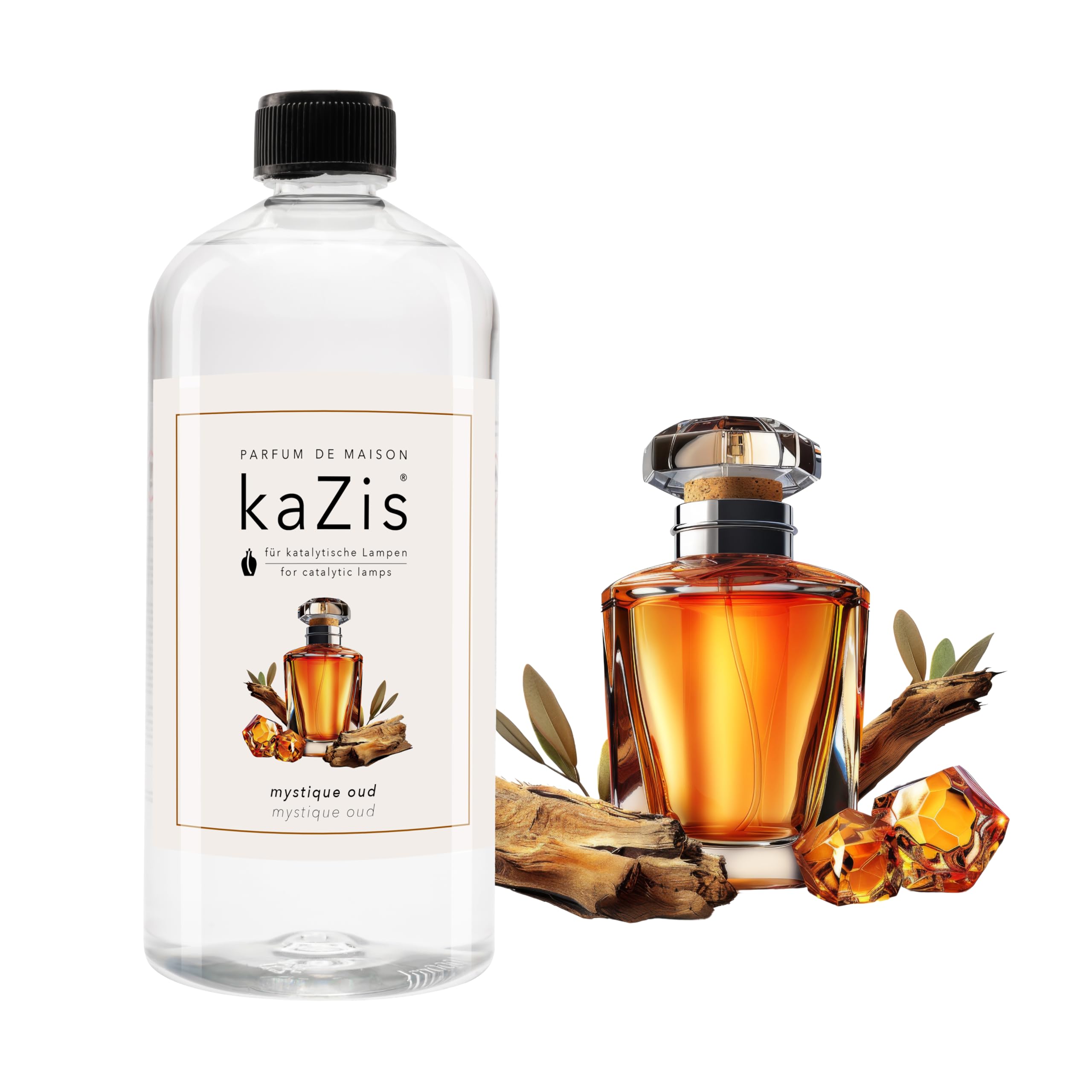KAZIS® I Mystique Oud I Amber I Sándalo I 1 litro I para cada lámpara catalítica I Ambientador