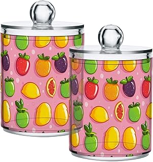 Colorful Gummy Bears Qtip Holder Dispenser Sweets Gummy Candy Bathroom Canister Storage Organization 2 Pack Clear Plastic Apothecary Jars with Lids Vanity Makeup Organizer For Cotton Swab Ball Floss