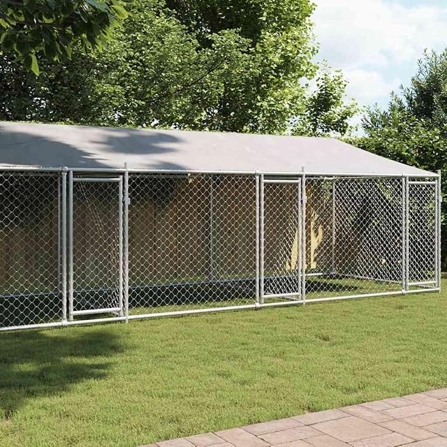 Foto 2 de 8 de vidaXL Jaula de Perros Techo y Puertas, Perrera de Malla para Cachorros, Corral para Animales