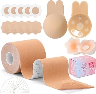 Boob Tape,Klebe BH Set, Unsichtbares Brust-Tape mit Nippelpads und Wiederverwendbarem Push-Up BH, Hautfreundlich, für A-G Körbchen