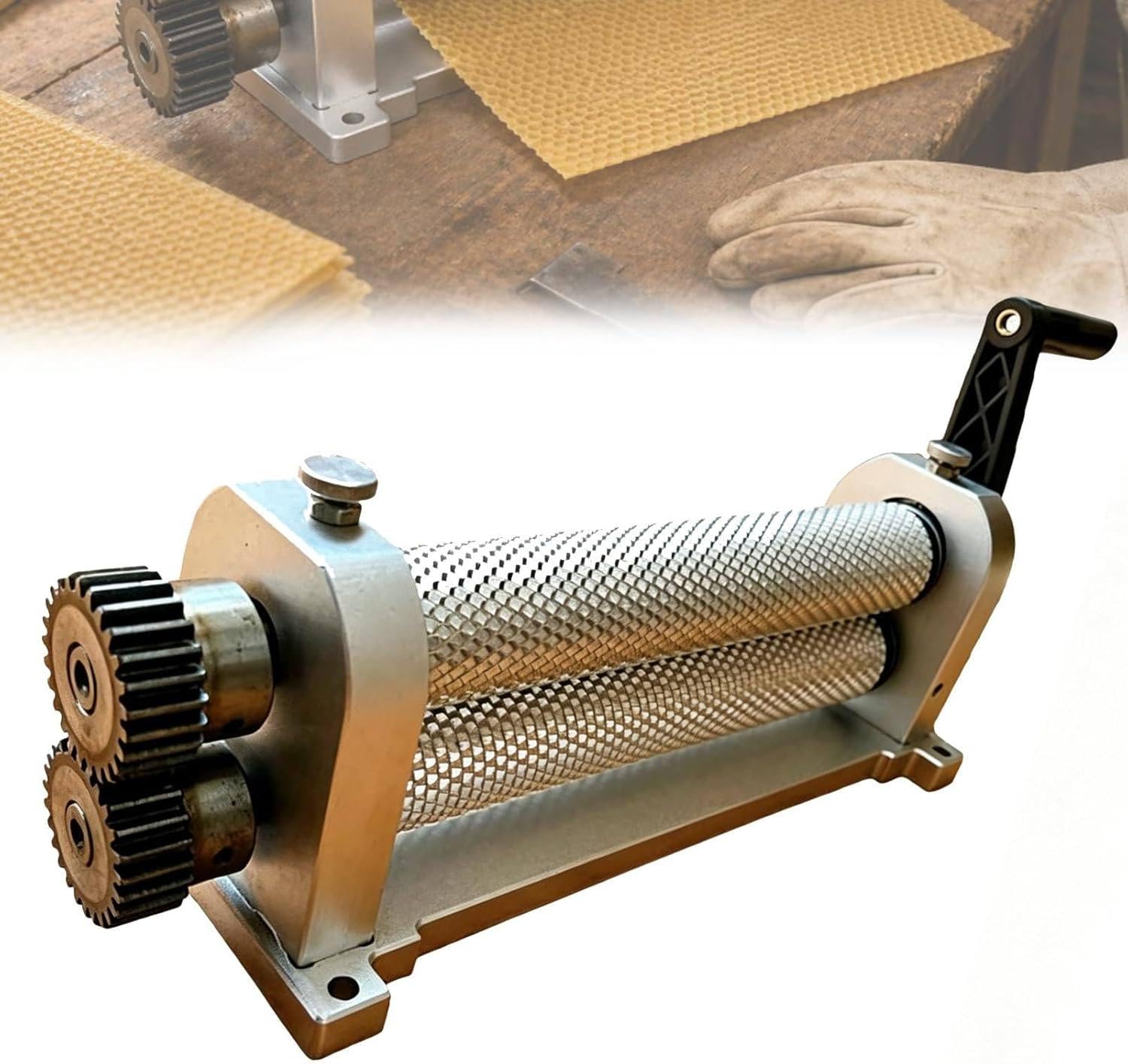 GAYAYAS Manual honeycomb press for beekeeping, Beeswax comb foundation roller mill, 280 mm Beeswax Roller, for making honeycomb foundation sheets 5.1mm