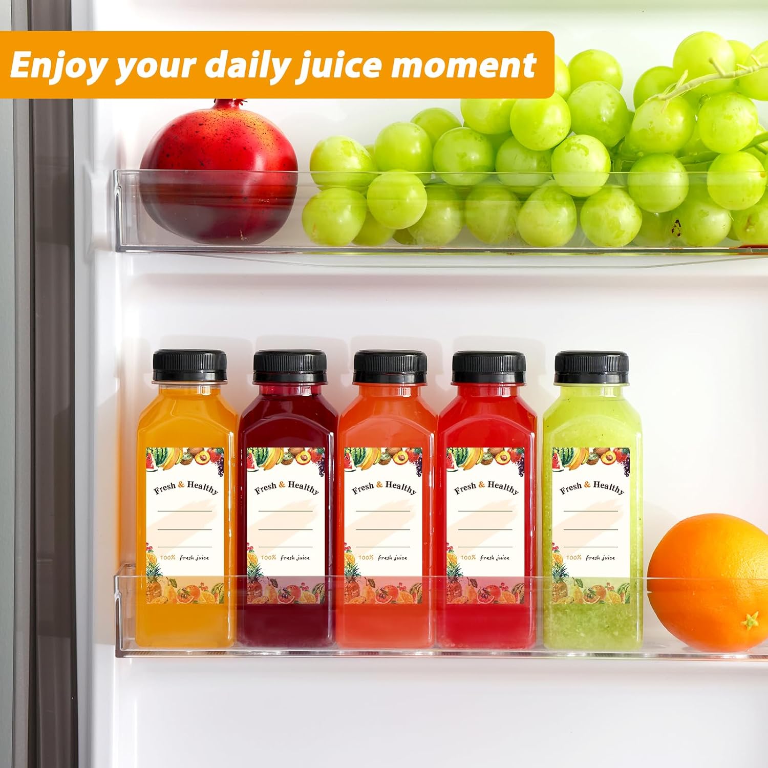 Moretoes 128pcs 12oz Juice Bottles, Plastic Juice Bottles with Caps, Reusable Drink Containers for Juicing, Smoothie and Other Beverages - Image 5