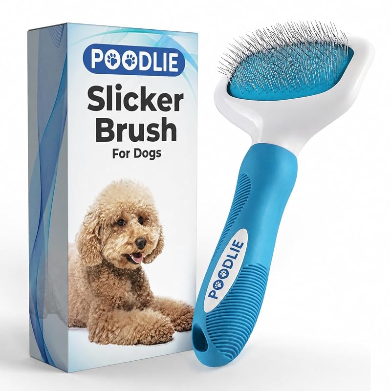 Escova Slicker para Cães, Gatos e Coelhos com Pinos de Aço Inoxidável POODLIE Blue Regular