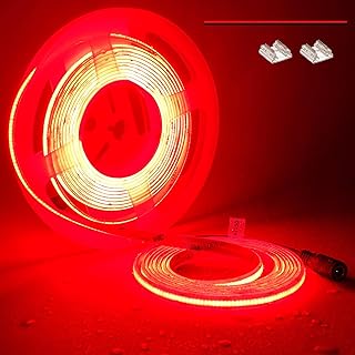 TOPAI 12V COB LED Strip Light Red 16.4ft Waterproof IP65 Dotless High Density 480LEDs/M Super Bright Cuttable Flexible LED Tape Light for Cabinet Home DIY Lighting Projects