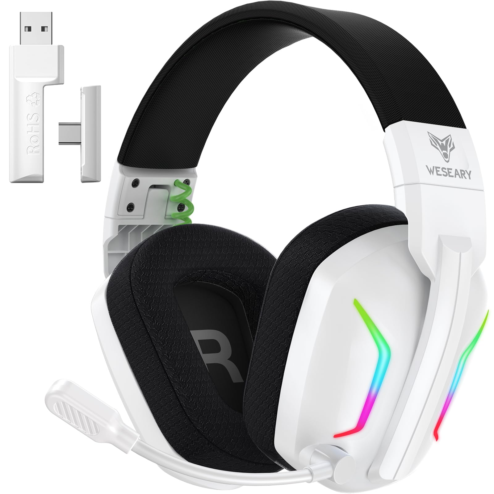 WESEARY Wireless Gaming Headset for PS5, PS4, PC, Laptop, Mac &amp; Switch, Dual Low-Latency 2.4GHz USB/Type-C, Bluetooth Gaming Headphones with ENC Mic for Gamecube, 3D Stereo,Colorful Light, 50H Power