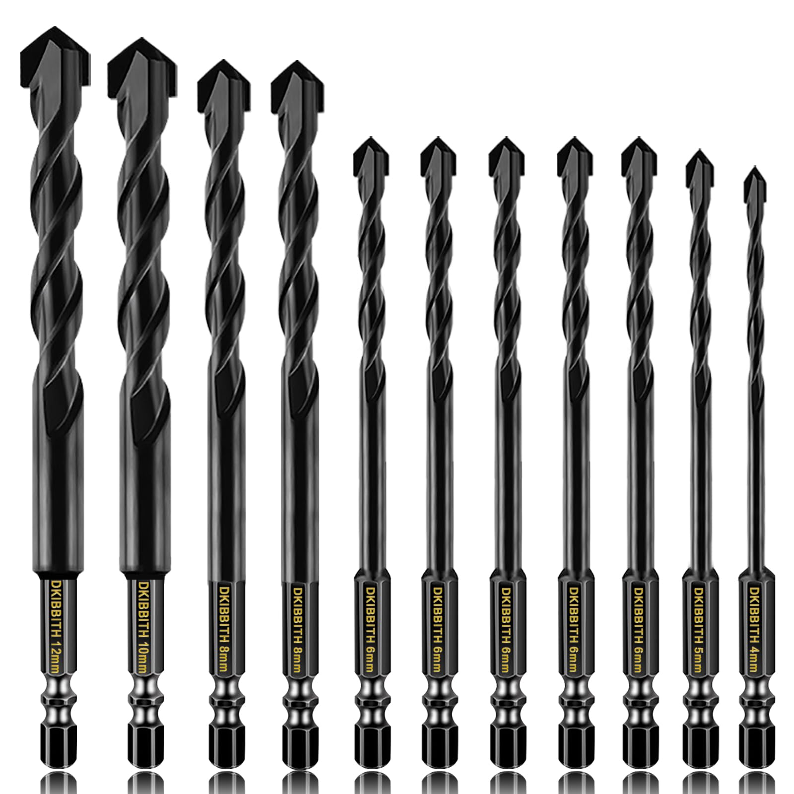 11 Pcs Masonry Drill Bits Carbide Concrete Drill Bit Set for Stone Tile Brick Ceramic Glass Metal Sheet Plastic and Wood, Quick Change 6mm Hex Shank, Size 4mm,5mm,6mm,8mm,10mm,12mm with Case