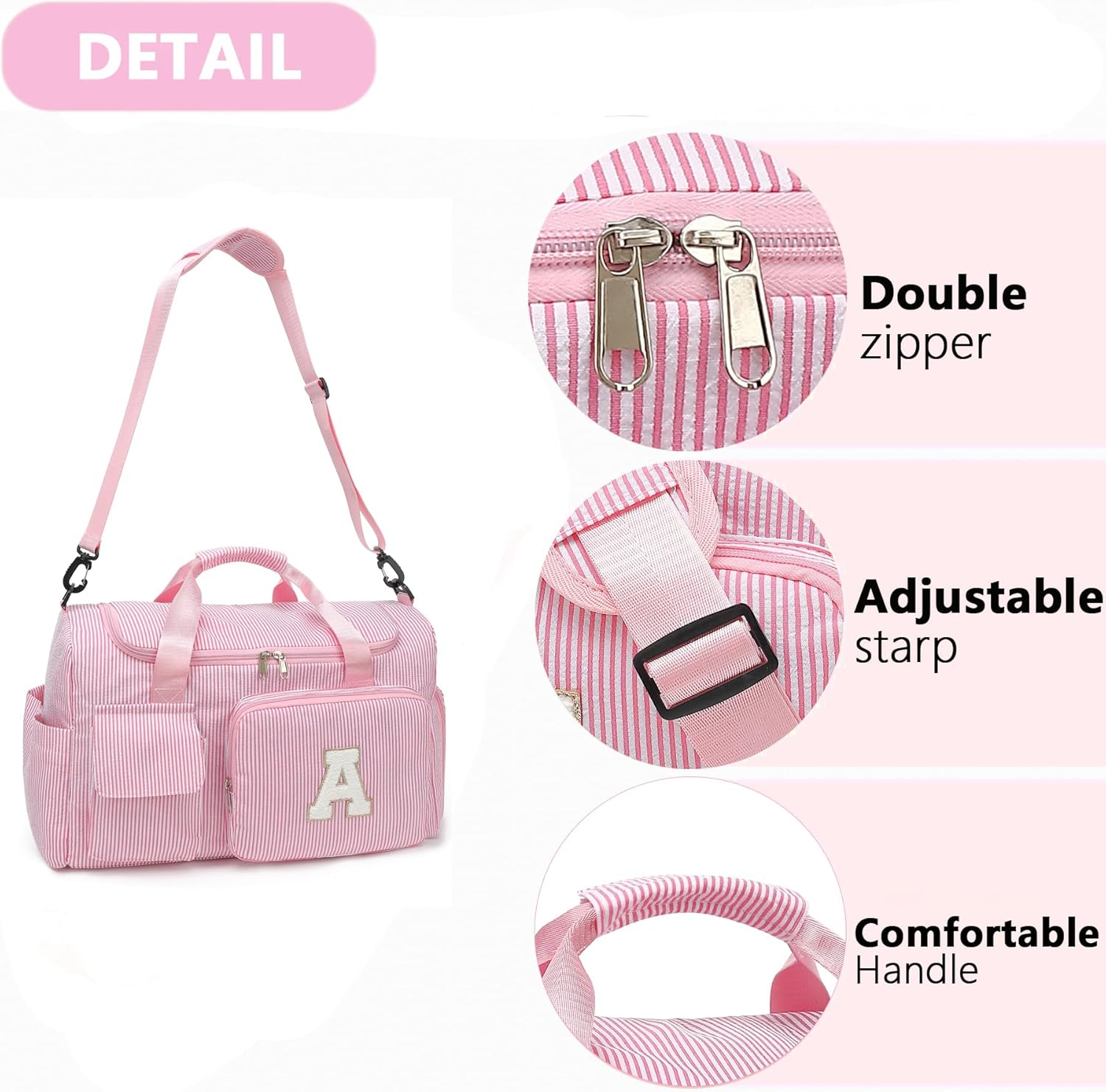 Kids Travel Duffle Bag Dance Bag Gifts for Girls Initial Gym Bag with Shoes Compartment for Women Lightweight Weekender Bags Pink-A - Image 5