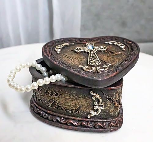 Miniatura 9 de Ebros Gift Rústico vaquero occidental Cowgirl Trust In The Lord Scroll Art Cruz en forma de corazón intrincado decorativo joyería baratija caja