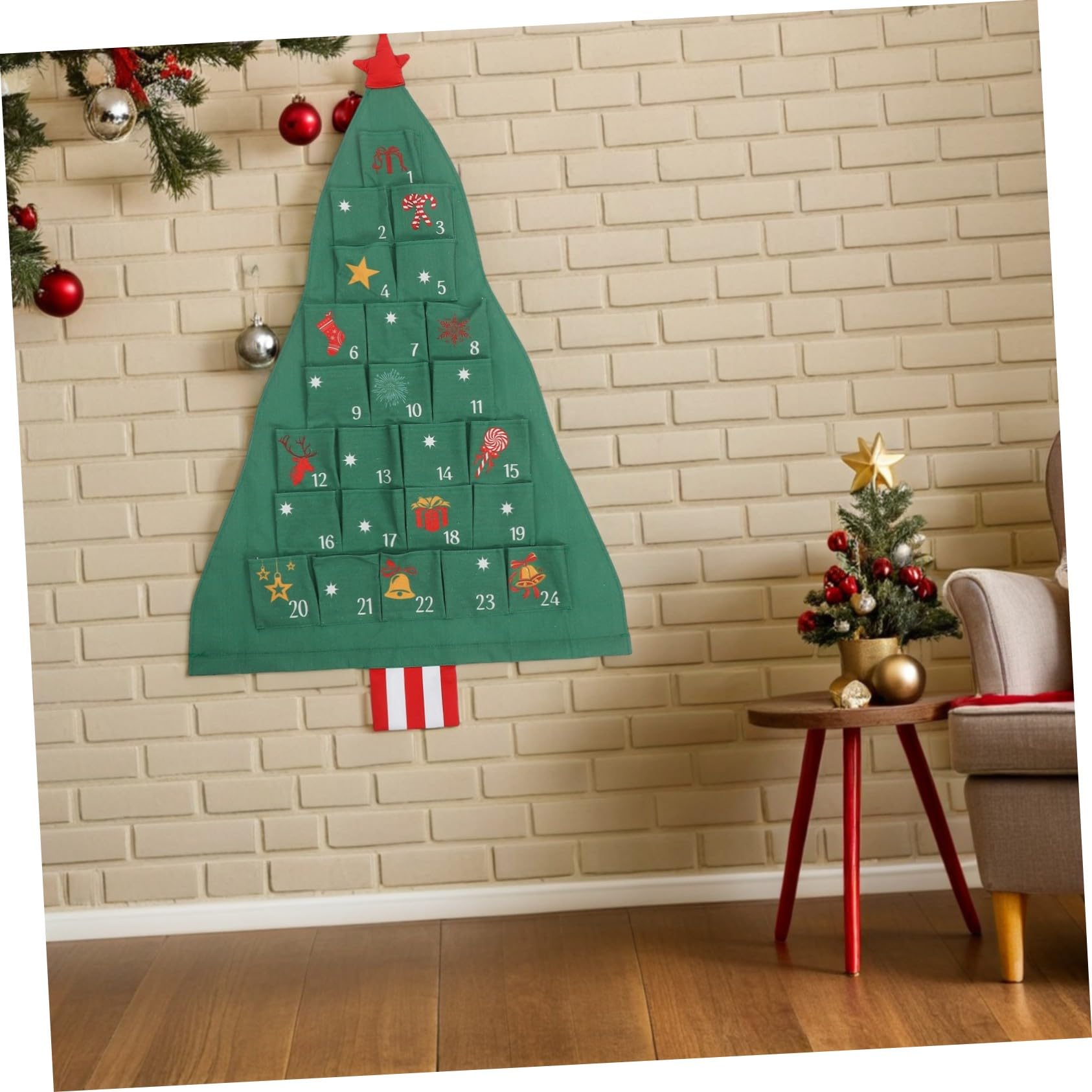 BESTYASH Leerer Adventskalender zum Befüllen Adventskalender mit Aufbewahrungstasche Countdown bis Weihnachten für Junge Mädchen Wiederverwendbar Saisonaler Wandbehang