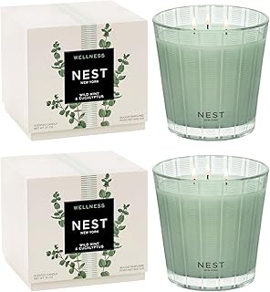 Scented 3-Wick Candle, Wild Mint & Eucalyptus - 21.2 oz, Pack of 2 - Up to 100-Hour Burn Time - Reusable Glass Vessel