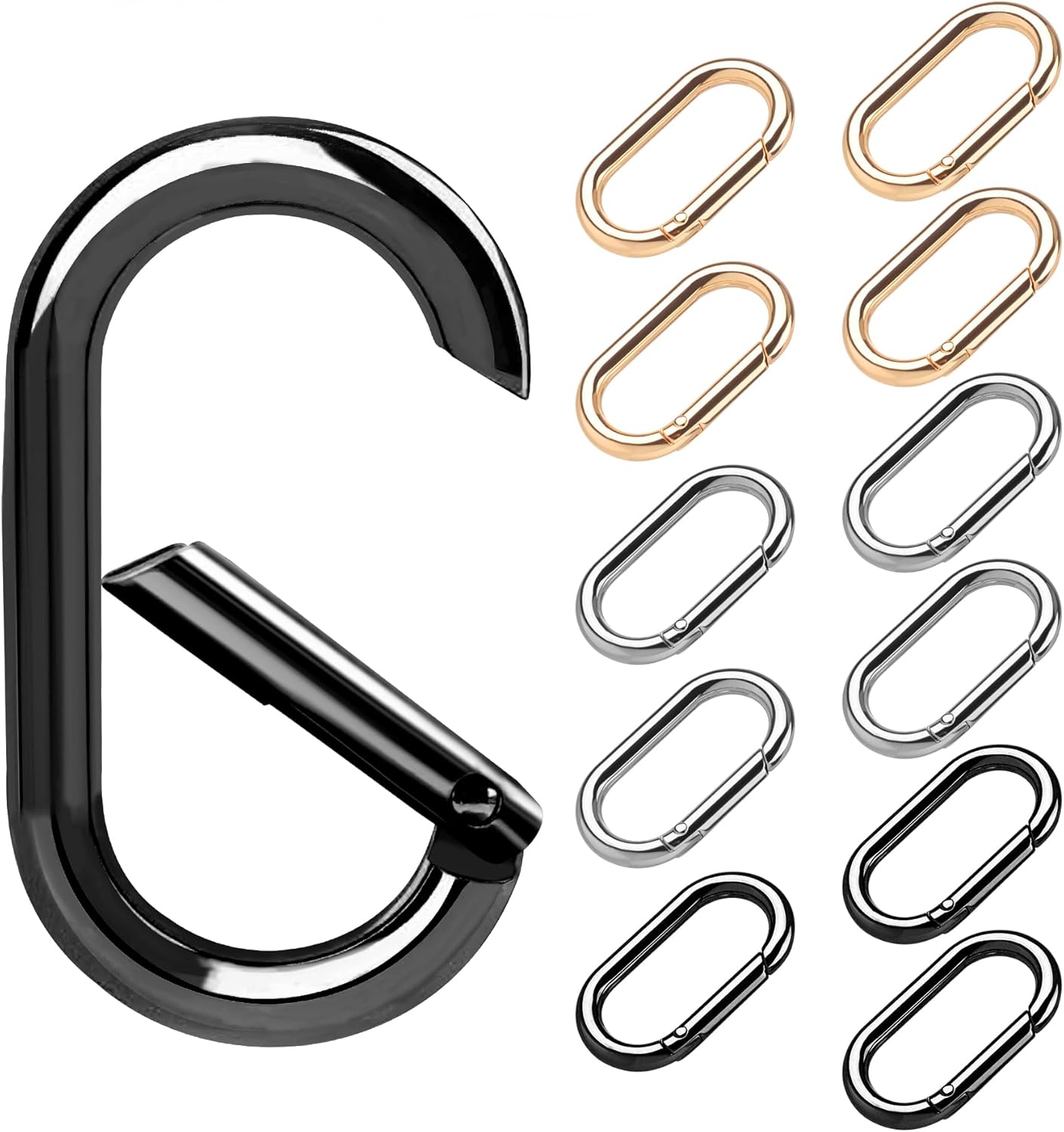 Gopal Small Carabiner Clip 12Pcs: Tiny Oval Clasp Carabiners - Spring O Ring Hook Chain Connector - Mini Purse Keychain Clips Replacement, Multi-use for Bag Dog Tag Paracord Lanyard