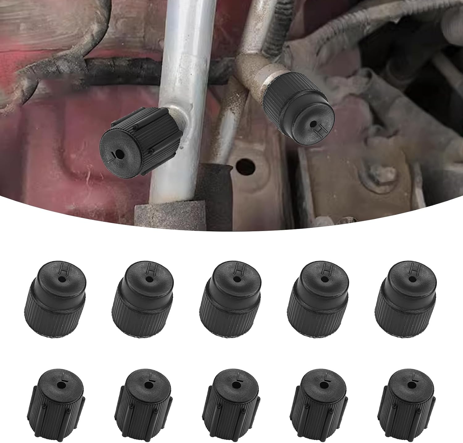 10PCS R134a Car AC Charging Port Covers Kit - 13mm Low Pressure & 16mm High Pressure Valve Caps Kit, Universal Air Conditioning System Sealing Repair Parts for Most Vehicles (Black)