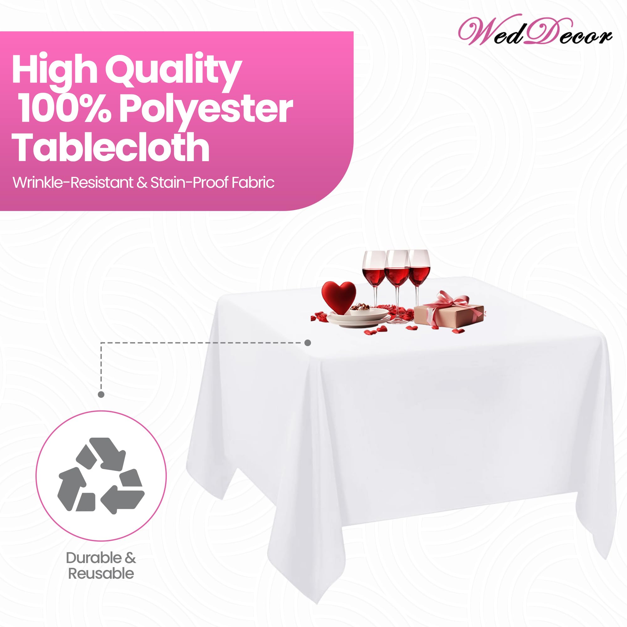 WedDecor Zwart vierkant tafelkleed 177,8 x 177,8 cm polyester linnen stof tafelkleed wasbaar voor binnen buiten diner, keuken dineren, bruiloften, verjaardag, jubileum feest evenementen, pak van 1