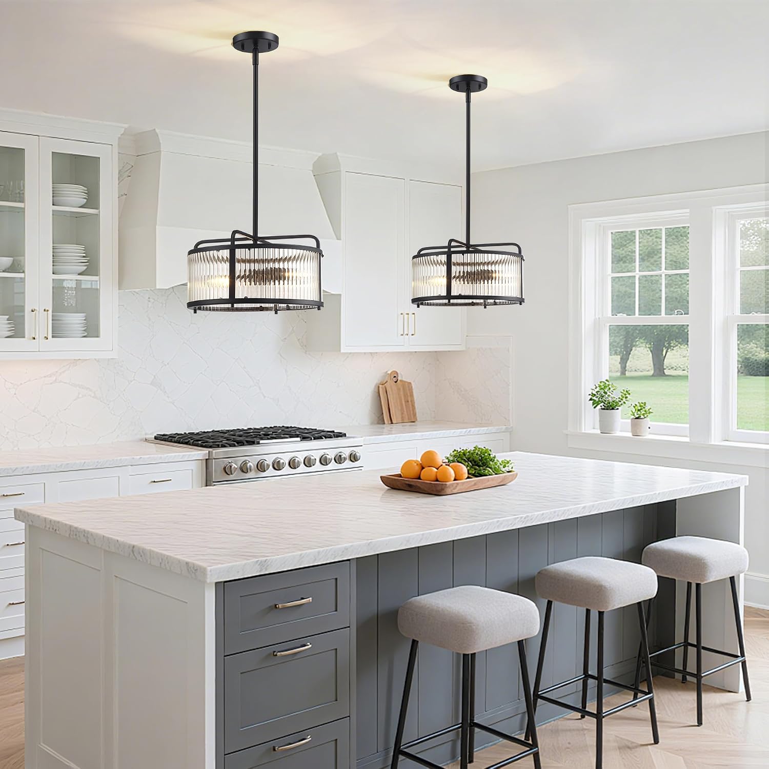 MEXO Chandelier Light Fixtures, Convertible Pendant Lighting and Semi Flushmount Lights,3LT Black Close to Ceiling Light Fixtures for Kitchen Dining Room Bedroom Hallway Home Owners