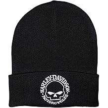 Men's Willie G Skull Logo Embroidered Cuffed Beanie Hat - Black