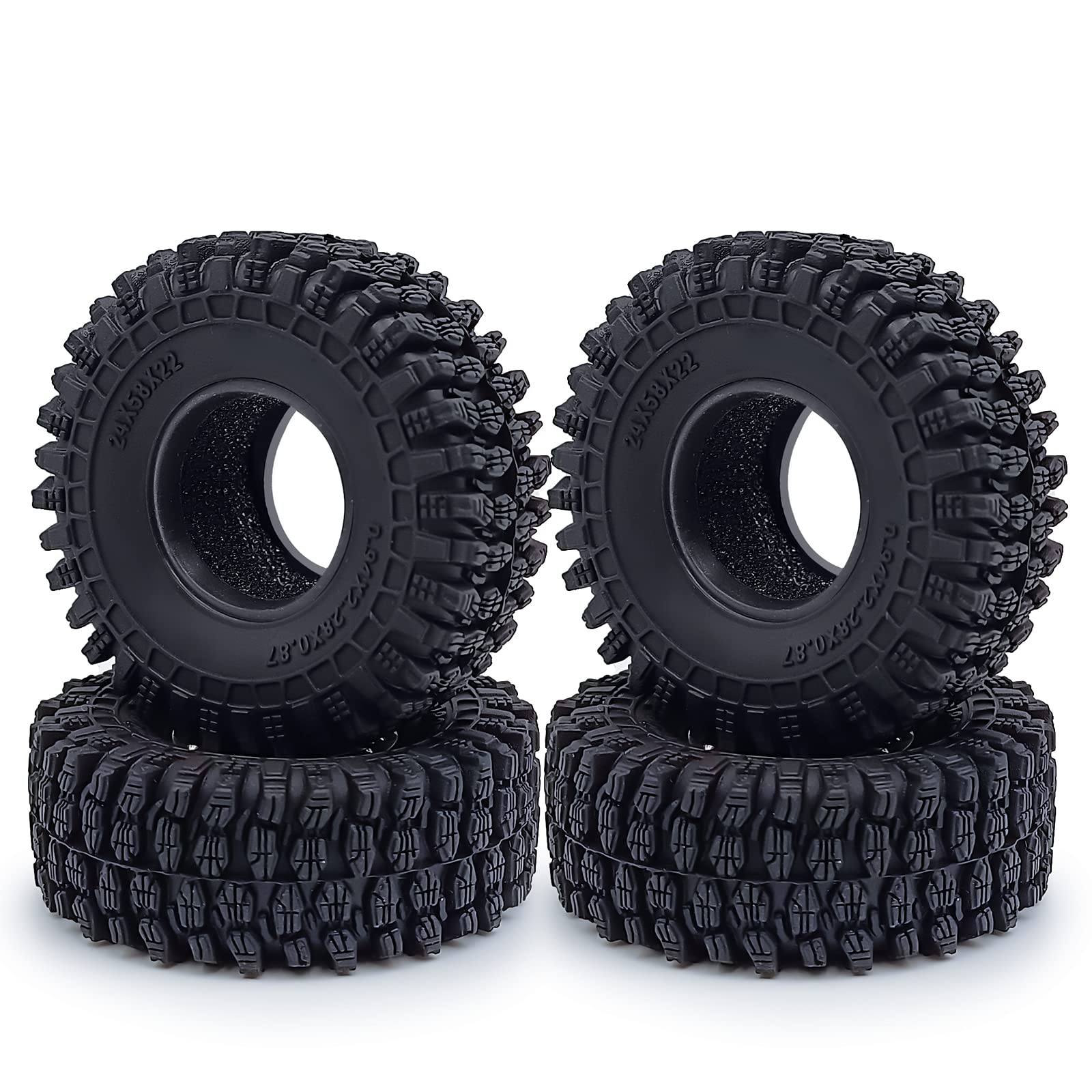 Runup 4PCS 1.0" Soft Rubber Wheel Tires 24 * 58 * 22mm Rock Terrain for 1/18 1/24 RC Micro Crawler Car Axial TRX4M SCX24 Parts Upgrade (Style B)