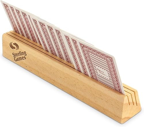 Miniatura 6 de STERLING Juego de 4 soportes de madera para naipes para niños, adultos mayores, bandeja para todos los juegos de cartas y juegos de mesa