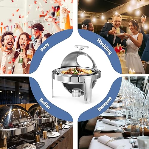 Miniatura 5 de Amhier Juego de bufé de 6 cuartos de galón, plato de acero inoxidable con ventana de vidrio visible para catering, fiestas, hoteles y bodas