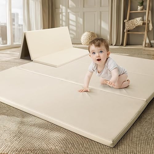 Foam Baby Play Mat: PU Leather Waterproof Kids Trifold Floor Playmat - Large Play Mat for Playpen Fodable Mattress Soft Toddler Mattress Infant