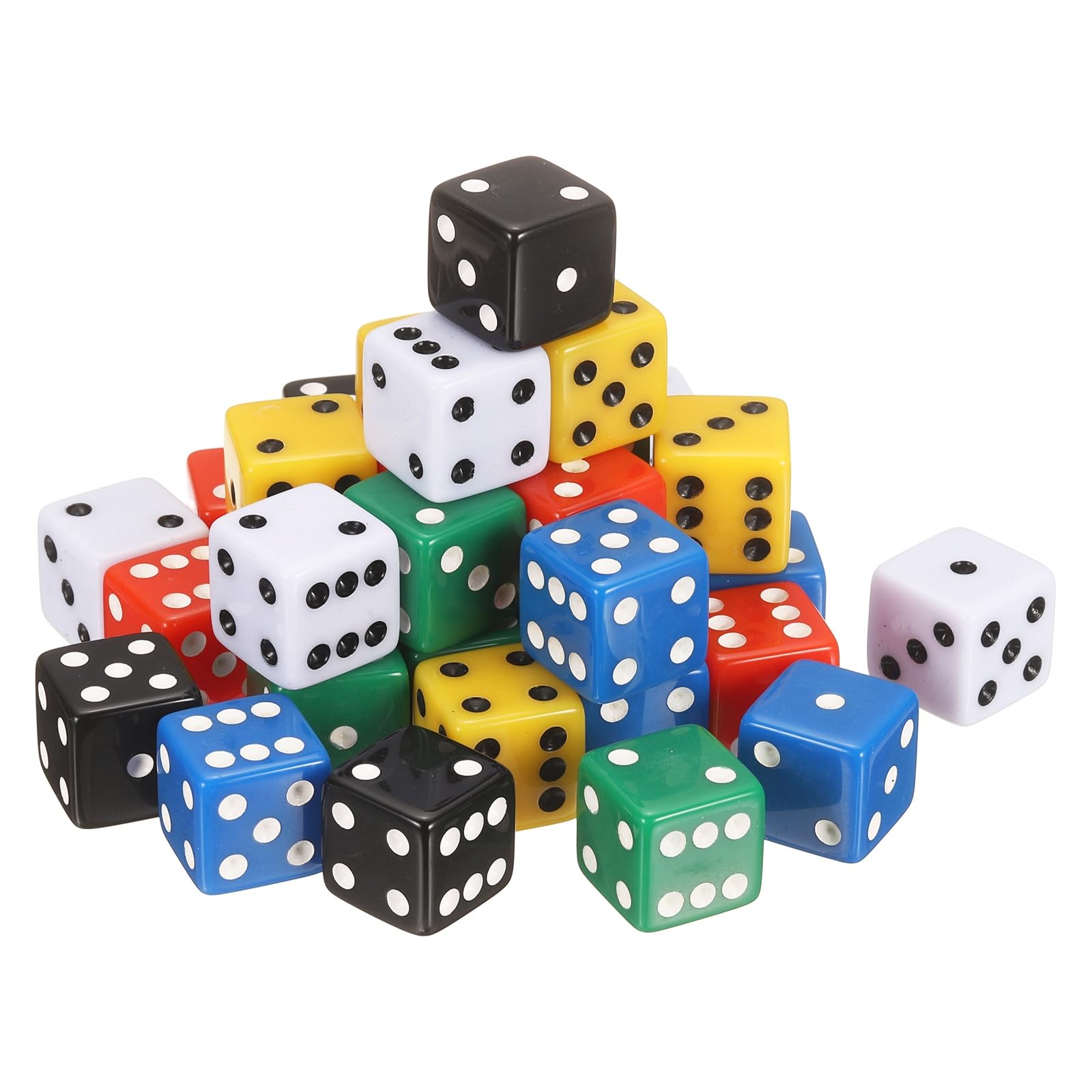 sourcing map 36Pcs 6 Sided Acrylic Dice, 19mm/0.75" Large D6 Opaque Game Dice Bulk for Table Board Games Birthday Theme Party Fun Supply, Red/White/Black/Blue/Green/Yellow