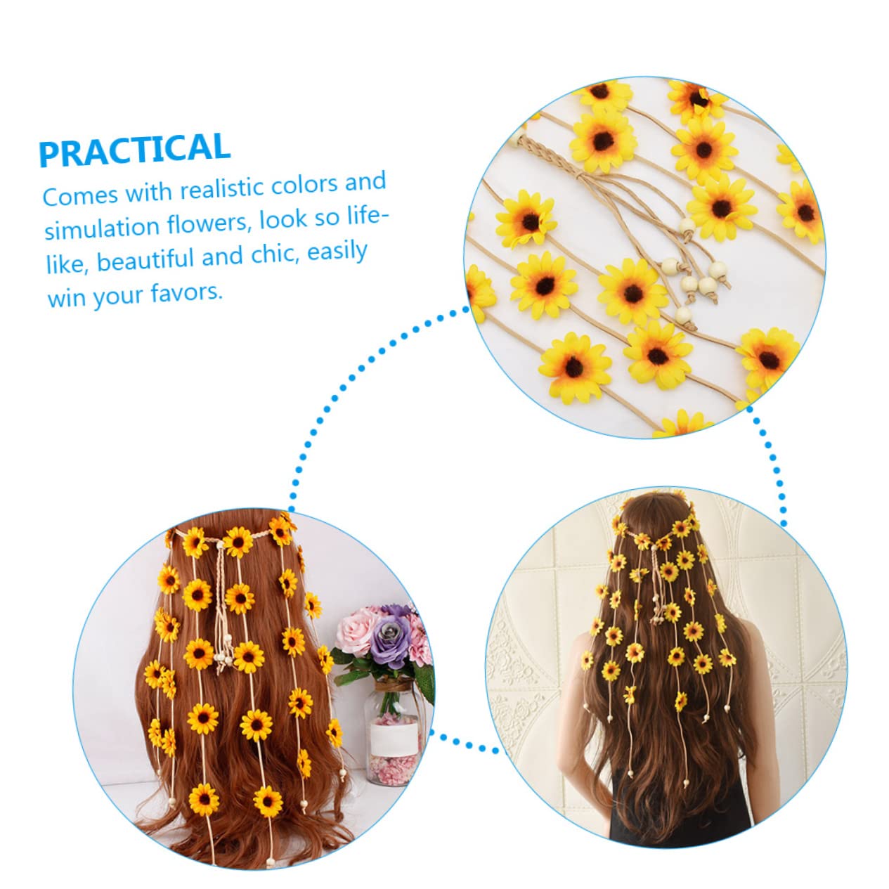 FRCOLOR Bandeau Tournesol Avec Pompons Floraux Accessoire Pour Cheveux à Fleurs Pour Plage Et Vacances