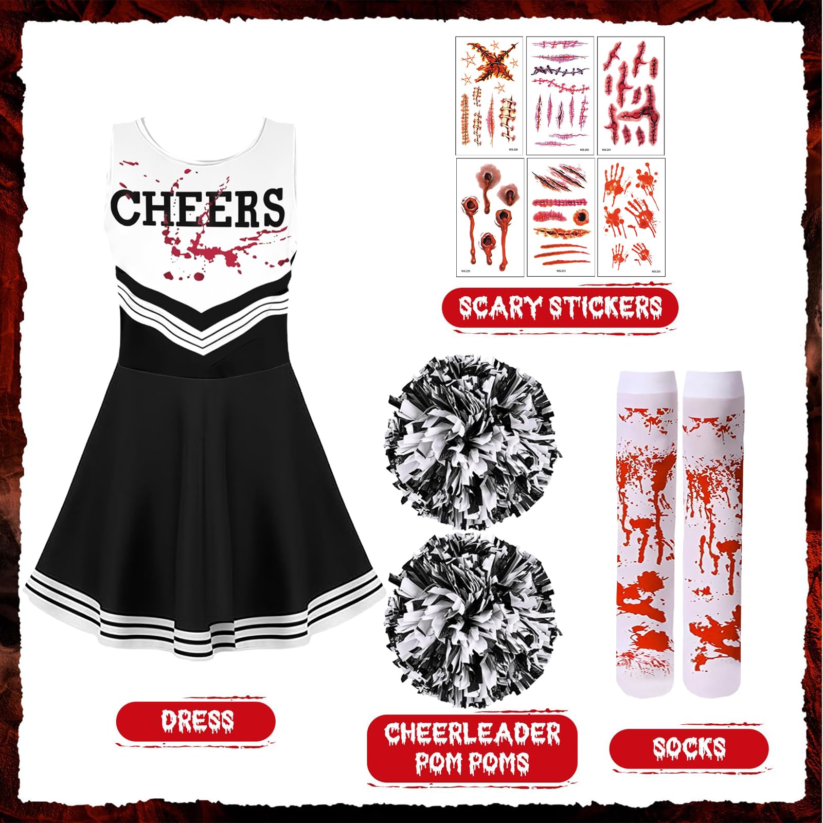 NebulaGlam Children's Cheerleader Costume Halloween, Zombie Cheerleader Costume - Image 2