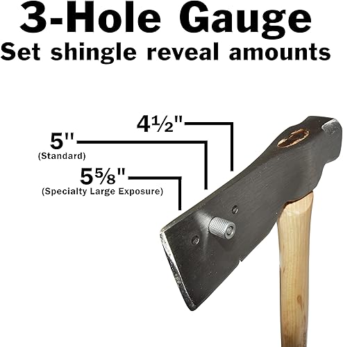 Miniatura 2 de Hacha de teja para techos con cara de golpe fresada, calibre de exposición de tres posiciones (4½", 5", 5"), ranura para clavos y mango de madera de