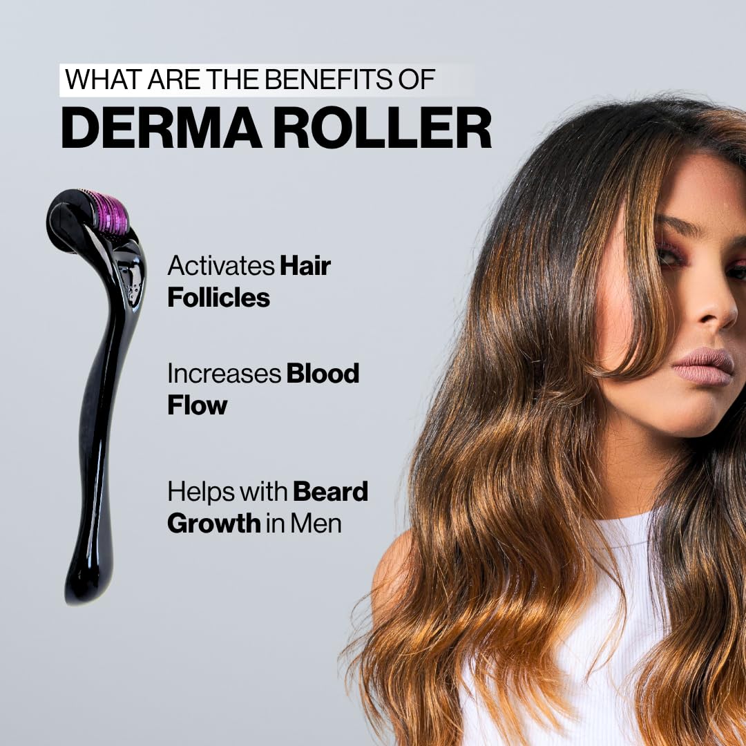 Amocare Biotin Gummies & 0.5mm Derma Roller Combo for Hair Growth & Skin Care | 10000 mcg Biotin Gummies with 540 Titanium Microneedle Roller for Men & Women 2