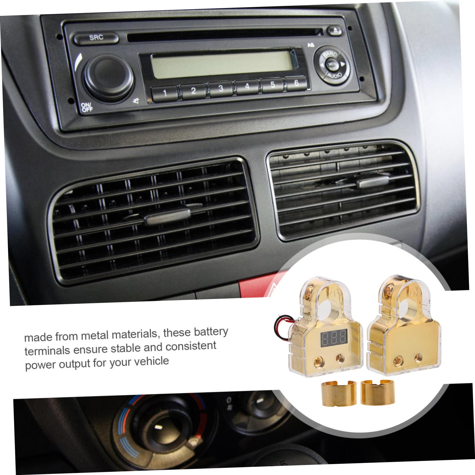 GALPADA 1 Set de Cosses de Batterie pour Voiture, Connecteurs de Borne en Alliage de Zinc, Affichage Voltmètre Numérique, avec Shims et Cache-bornes, pour Installation Audio Auto et Marine