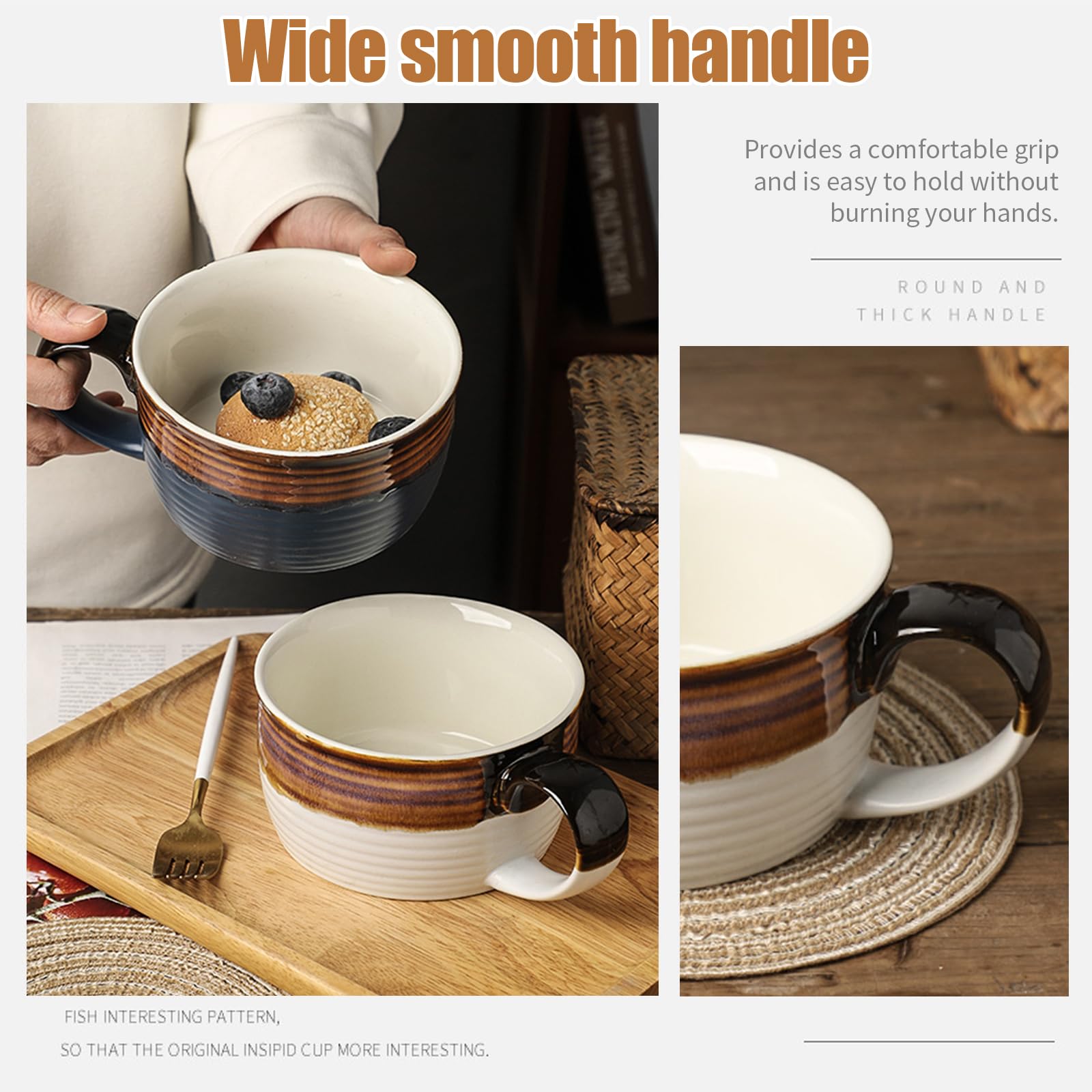 Tazza da caffè grande, 700 ml, grande ciotola con manico, ciotola per cereali con manico, tazza da caffè XXL, tazza da caffè grande in ceramica (bianco, 700 ml)