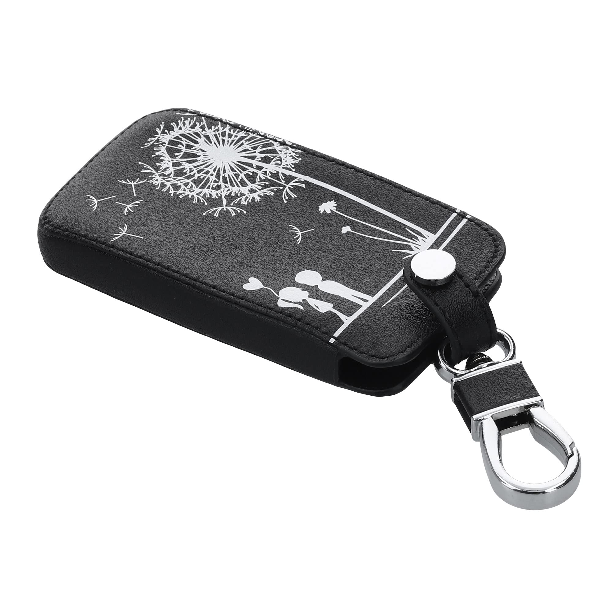 kwmobile Accessoire Clé de Voiture Compatible avec Renault Smart Key 4-Bouton (Keyless Go Uniquement) - Coque de Protection en Simili Cuir - Petit Amour Blanc-Noir - 5