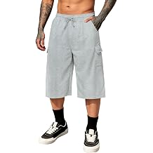 Men's Cargo Baggy Sweat Shorts Lightweight Under Knee Drawstring Workout Streetwear Shorts with Pockets
