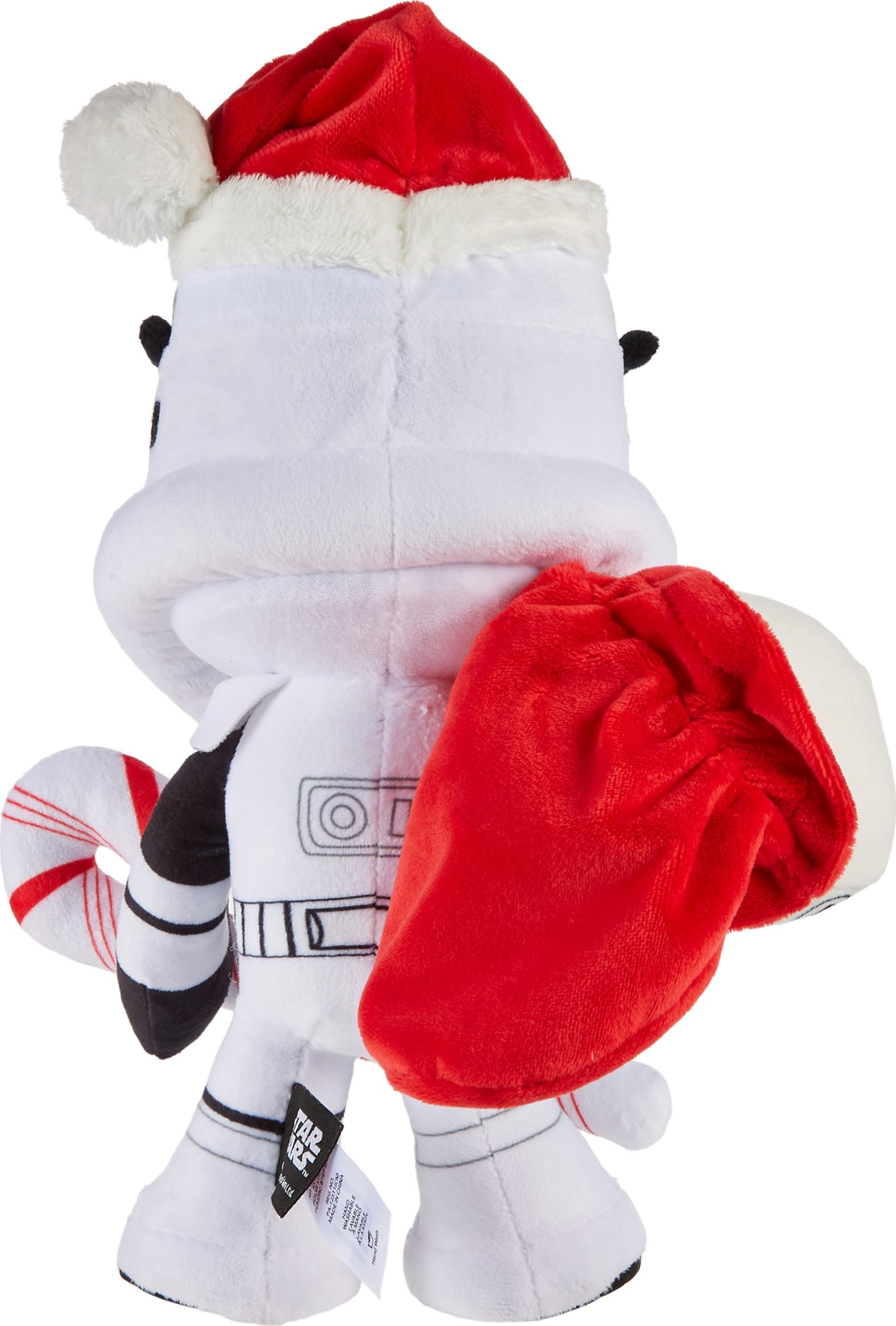 Mattel ​Star Wars Stormtrooper Plüschpuppe & Ornament, 25,4 cm weiches Spielzeug mit Weihnachtsmannmütze, Zuckerstange und Sack, in dem die Weihnachtsdekoration aufbewahrt wird