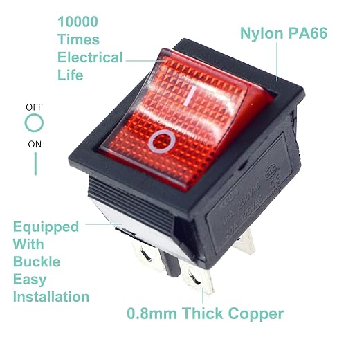 Vista 53 de QTEATAK 2 unids AC 20A/125V 15A/250V DPST 4 pines 2 posiciones ON/Off Boat Rocker interruptor de palanca con luz LED roja