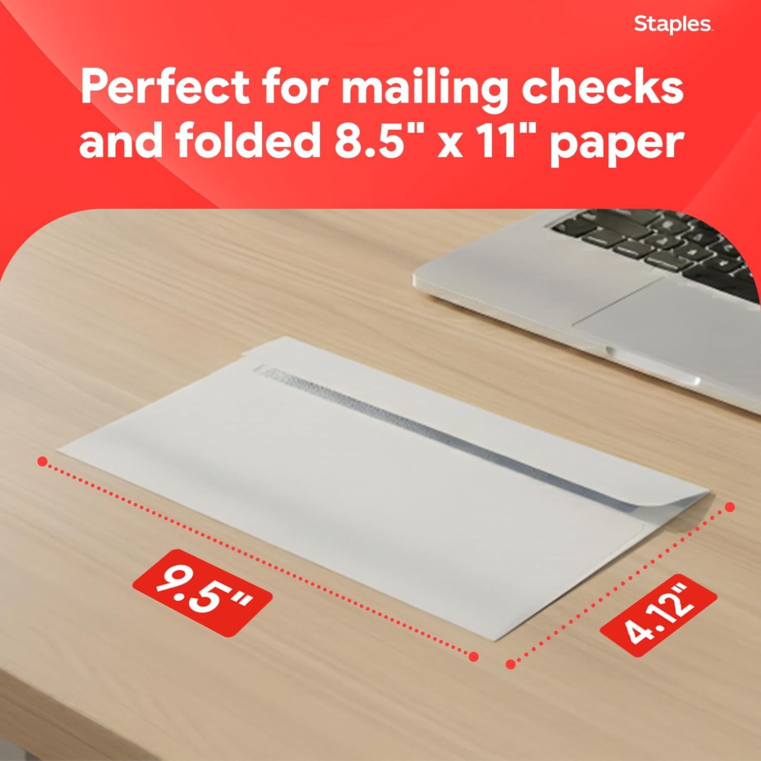 Staples #10 QuickStrip EasyClose Business Envelopes, White, Security‑Tinted, Peel & Seal Closure, 9.5" x 4.125", 500/Box