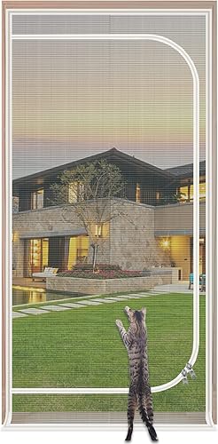 Puerta mosquitera mejorada para mascotas, se adapta a puertas de 30 x 80 pulgadas, puerta de malla gruesa resistente a gatos para sala de estar,