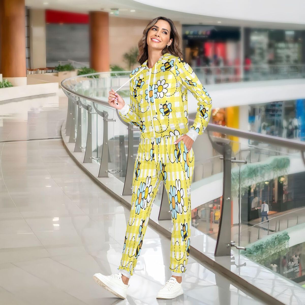 Conjunto deportivo de 2 piezas para mujer, conjunto deportivo de manga larga con estampado de margaritas y insectos