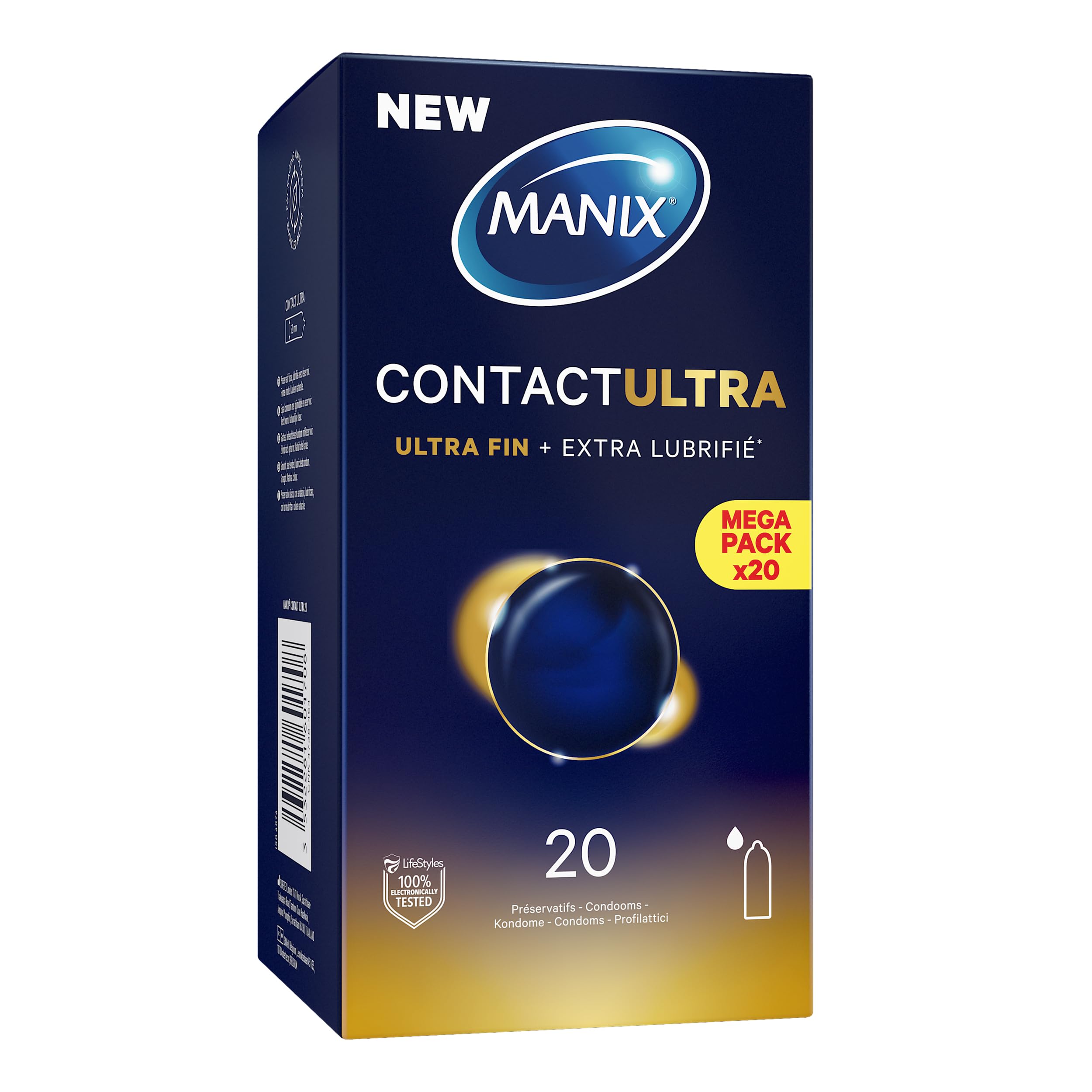 Manix Contact Ultra: Boite de 20 Preservatifs pour Homme Ultra-Fins et Extra Lubrifies pour...